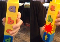 Alphabet building blocks spell out a rude wor